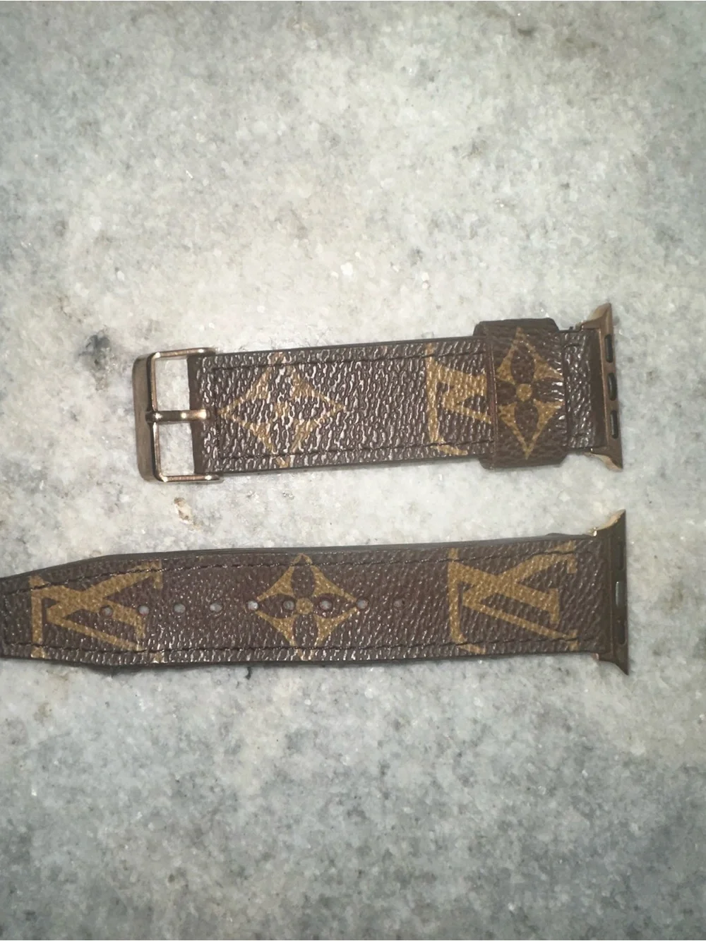 Upcycled LV Brown Monogram Leather Apple Watch Strap with Gold Hardware